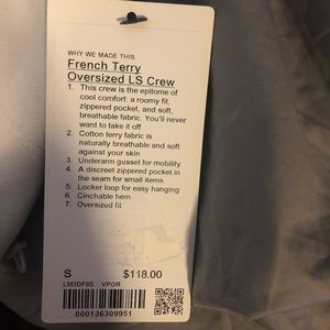 Lululemon French Terry Oversized LS Crew (Grey/white) - Small